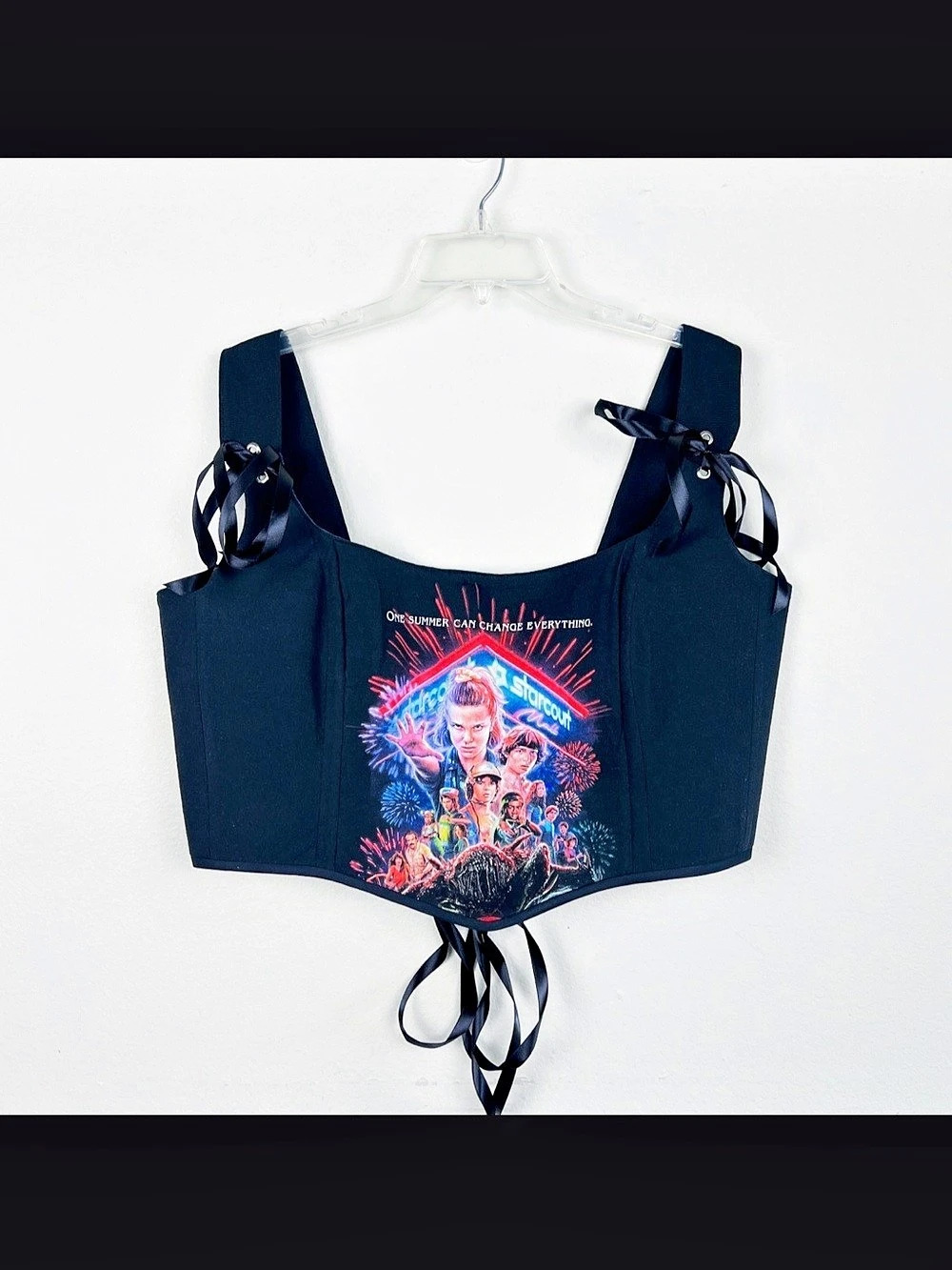 Handmade Black Reworked Vintage Poster Graphic Corset Top OOAK